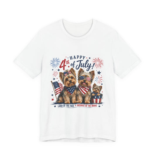 4th of July Yorkie Dogs T-Shirt — Patriotic American Flag Tee
